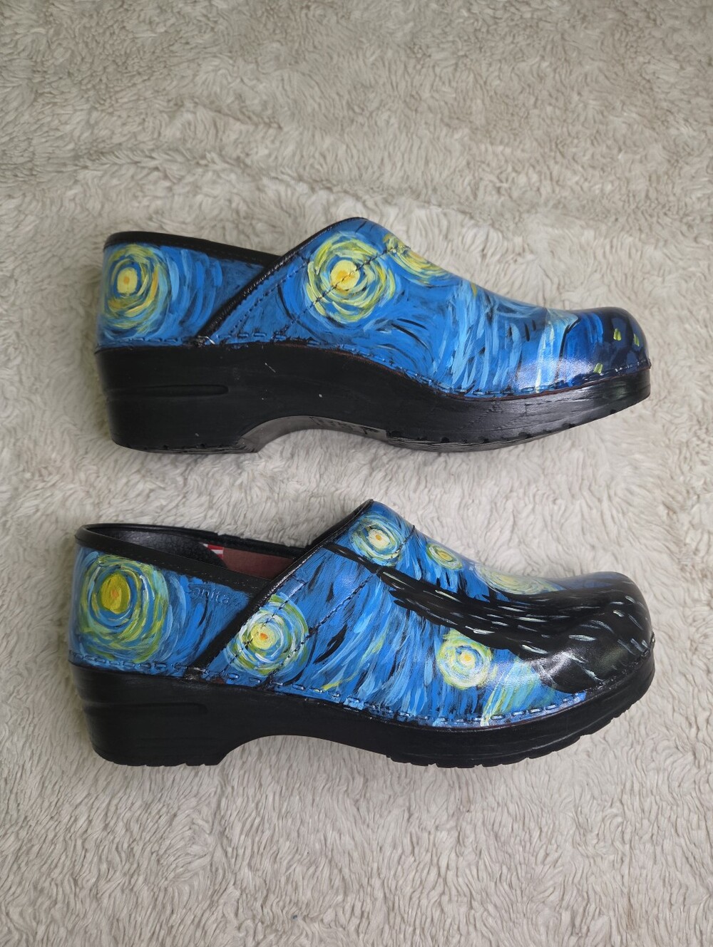Women's Sanita Van Gogh Starry Night Art Print Clogs Shoes Sz 39 - Picture 9 of 15